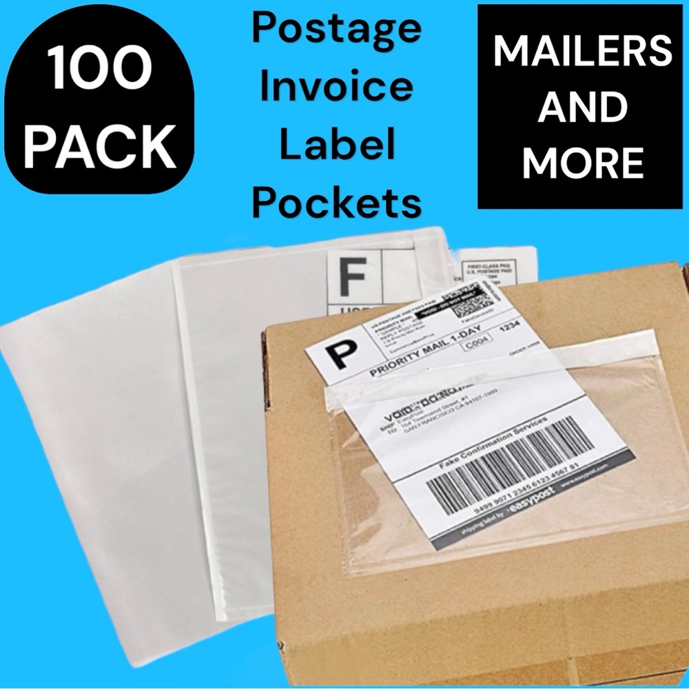100 (7.5 X 5.5) Clear Postage Invoice Label Pockets PRICE IS FIRM - Picture 3 of 10